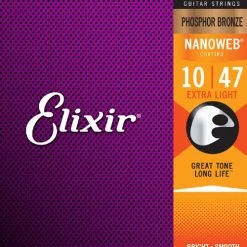 Elixir Nanoweb Phosphor Bronze Acoustic Guitar Strings -.010-.047 Extra Light - 16002