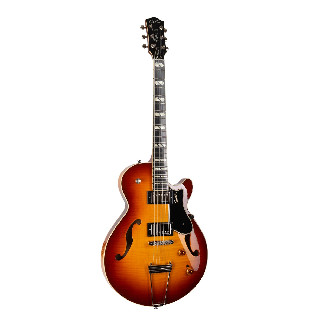 Electric Guitars Godin Montreal Premiere Supreme Lightburst Flame HG Semi-Hollow Electric Guitar 4 Electric Guitars Godin Montreal Premiere Supreme Lightburst Flame HG Semi-Hollow Electric Guitar