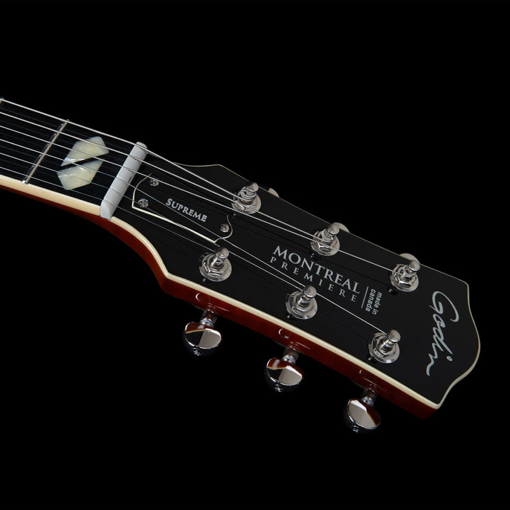 Electric Guitars Godin Montreal Premiere Supreme Lightburst Flame HG Semi-Hollow Electric Guitar 8 Electric Guitars Godin Montreal Premiere Supreme Lightburst Flame HG Semi-Hollow Electric Guitar