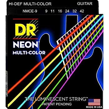 DR Strings NMCE-9 Electric Guitar Neon Multi-Color Coated, .009 - .042 3 DR Strings NMCE-9 Electric Guitar Neon Multi-Color Coated, .009 - .042