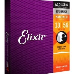 Elixir 11102 Medium Nanoweb 80/20 Bronze Acoustic Guitar Strings