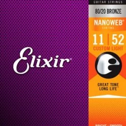 Elixir 80/20 Bronze Acoustic Guitar Strings With NANOWEB Coating, Custom Light (.011-.052) - 11027