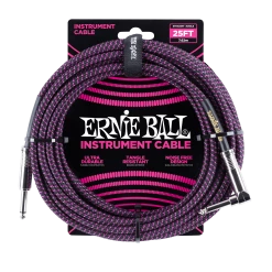 Ernie Ball 25' Braided Straight / Angle Instrument Cable - Black / Purple Adapters & Cables