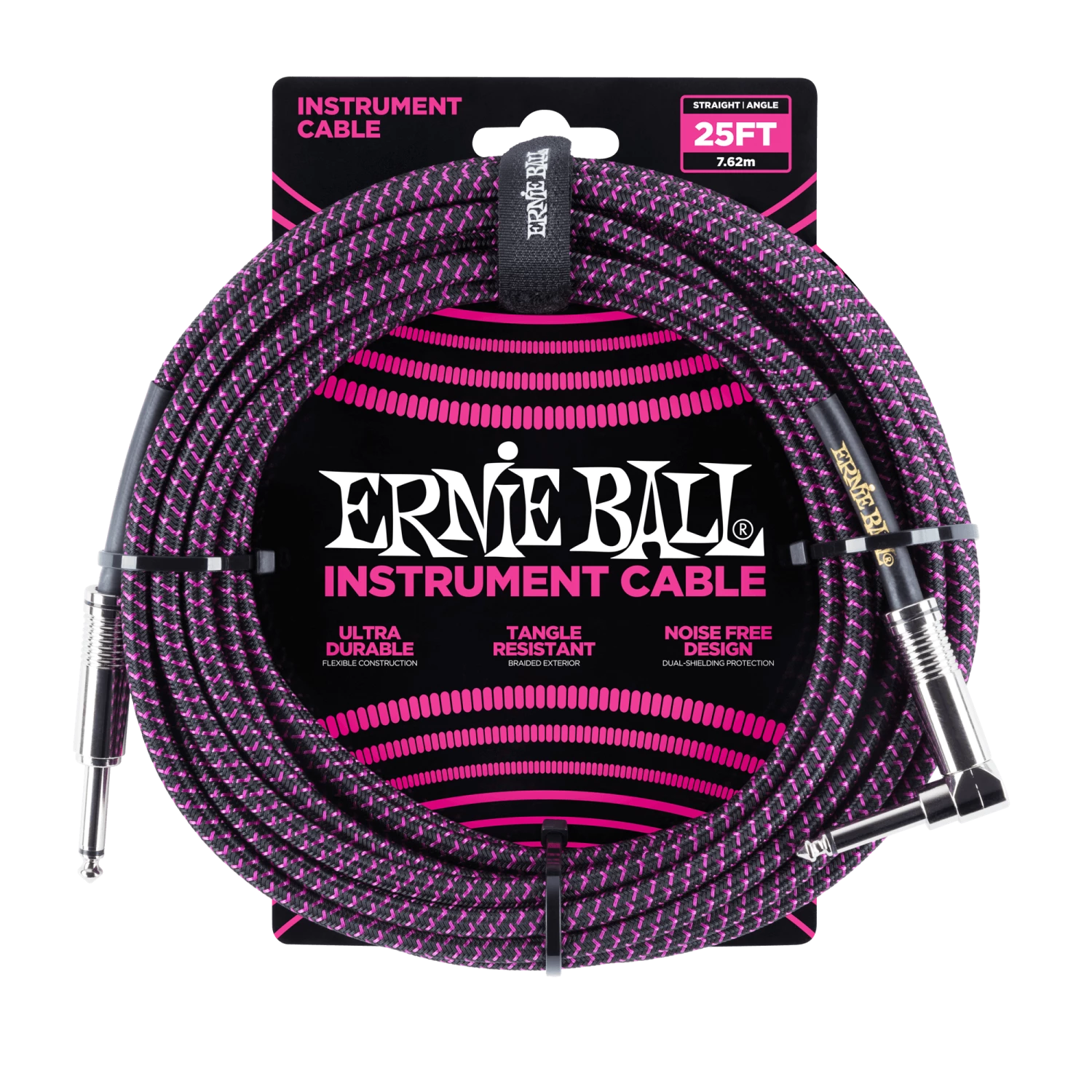 Ernie Ball 25' Braided Straight / Angle Instrument Cable - Black / Purple Adapters & Cables 3 Ernie Ball 25' Braided Straight / Angle Instrument Cable - Black / Purple Adapters & Cables