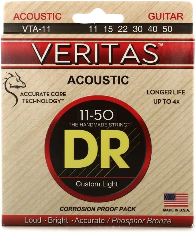 DR Strings VTA-11 Veritas - .011-.050 Custom Light Phosphor Bronze Acoustic Strings 3 DR Strings VTA-11 Veritas - .011-.050 Custom Light Phosphor Bronze Acoustic Strings