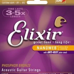 Elixir Nanoweb Custom Light Phosphor Bronze Acoustic Guitar Strings, #16027