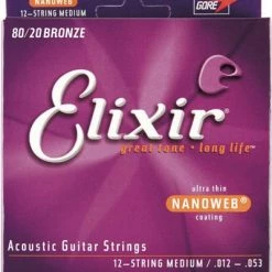 Elixir 11172 Nanoweb Coated 80/20 Bronze Acoustic 12 String Med 12-53 Strings