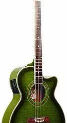 Oscar Schmidt OG10CEFTGR Concert Size Thin Body Acoustic Electric Guitar, Flame Transparent Green
