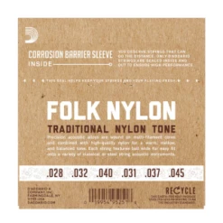 Strings DAddario EJ33 Folk Nylon, Ball End, 80/20 Bronze/Clear Nylon Trebles