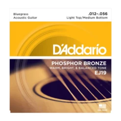 DAddario D'Addario EJ19 Phosphor Bronze Acoustic Guitar Strings, Bluegrass, 12-56