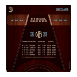 DAddario D'Addario NB1253 Nickel Bronze Acoustic Guitar Strings, Light, 12-53