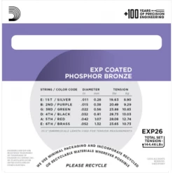 DAddario D'Addario EXP26 Coated Phosphor Bronze Acoustic Guitar Strings, Custom Light, 11-52 7 DAddario D'Addario EXP26 Coated Phosphor Bronze Acoustic Guitar Strings, Custom Light, 11-52