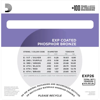 DAddario D'Addario EXP26 Coated Phosphor Bronze Acoustic Guitar Strings, Custom Light, 11-52 5 DAddario D'Addario EXP26 Coated Phosphor Bronze Acoustic Guitar Strings, Custom Light, 11-52
