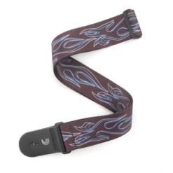 DAddario D'Addario Polyester Guitar Strap, Flames Pinstripe, Black W/ Blue P20W1400