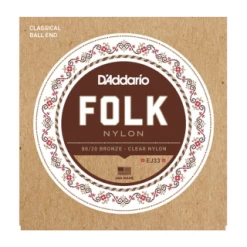 Strings DAddario EJ33 Folk Nylon, Ball End, 80/20 Bronze/Clear Nylon Trebles