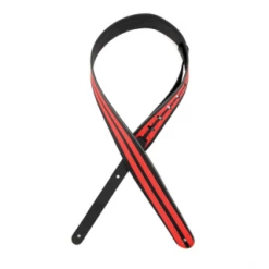 DAddario Straps D'Addario Deluxe Leather Guitar Strap,Racing Stripes. Black With Red Stripes L25W1400