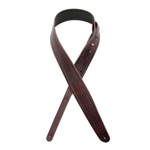DAddario Straps D'Addario L25W1404 2.5" Leather Strap, Embossed Weave, Brown 3 DAddario Straps D'Addario L25W1404 2.5" Leather Strap, Embossed Weave, Brown